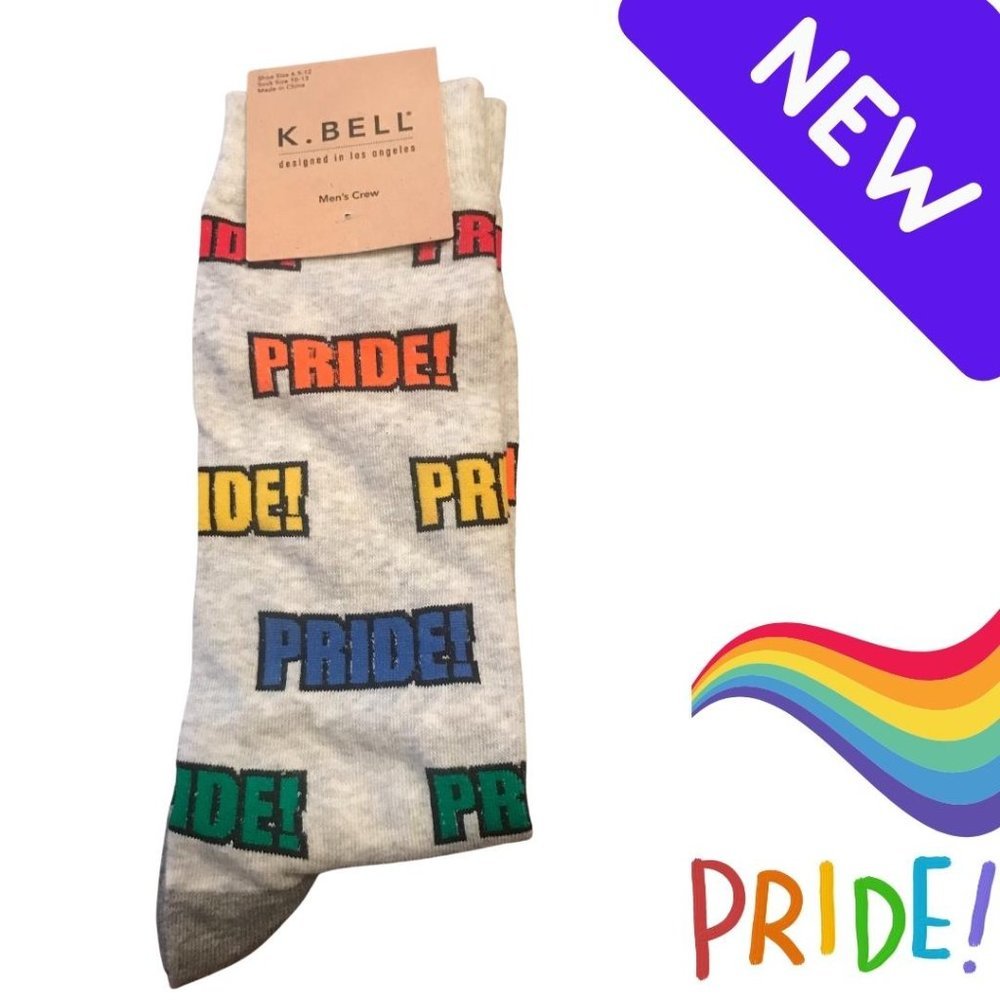 🌈 MENS  CREW PRIDE SOCKS - GREY SIZE 10-13 🌈